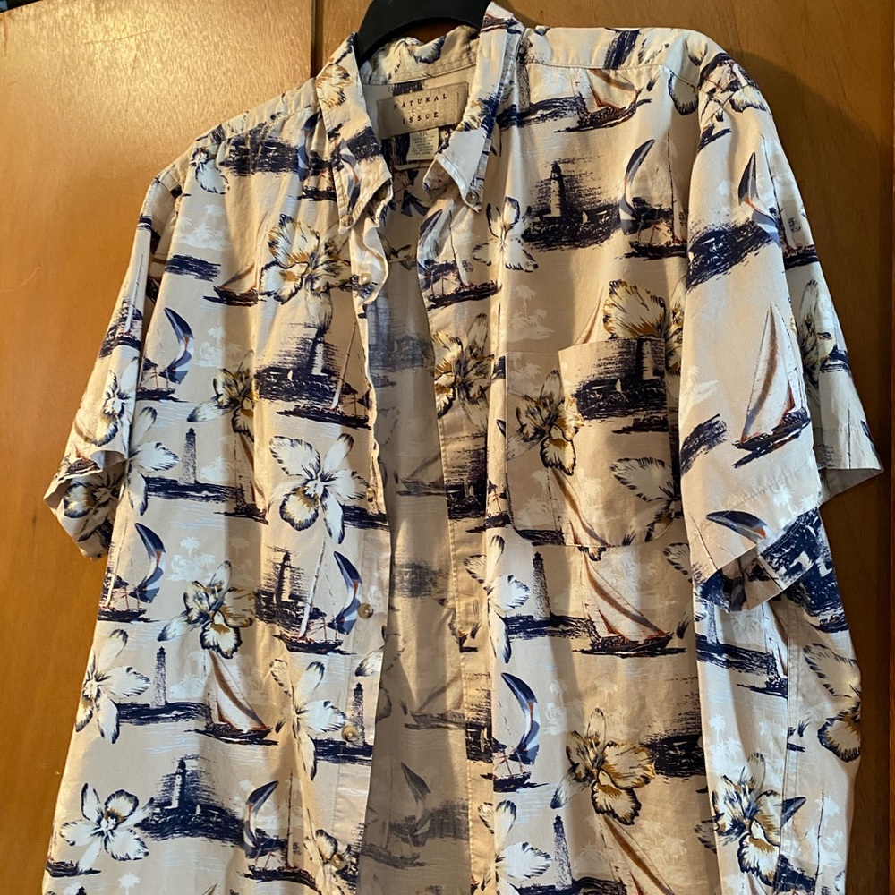 Blue and Cream Casual Button Down Shirts with Classic Pattern
